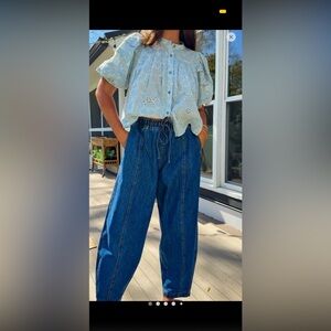 MABLE Dark Blue Wide-Leg Denim with Drawstring Waist